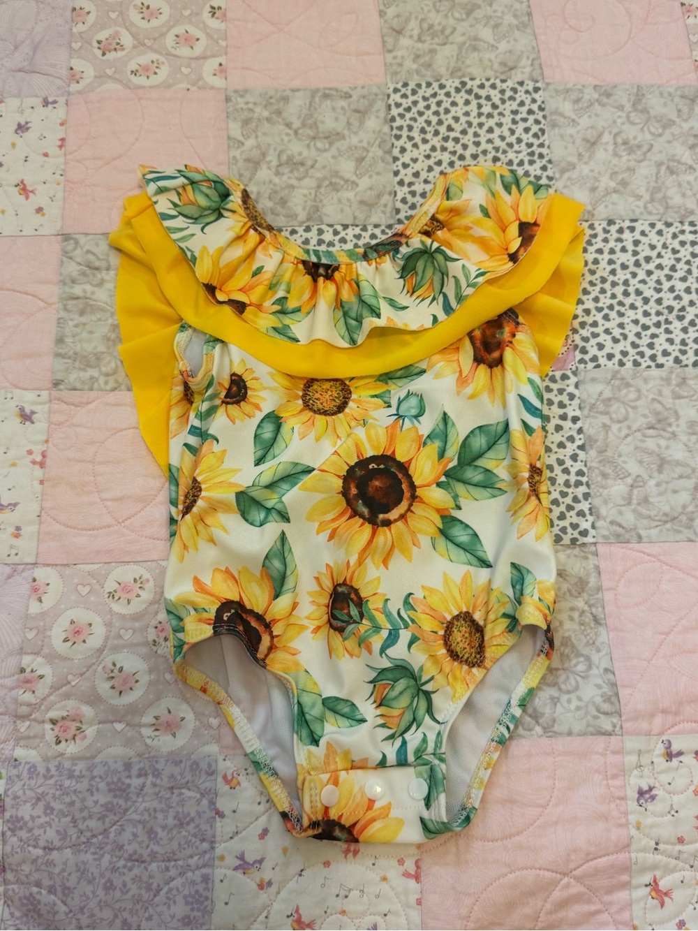 Sunflower Ruffle One-Piece Swimsuit - Yellow Sunflower Print